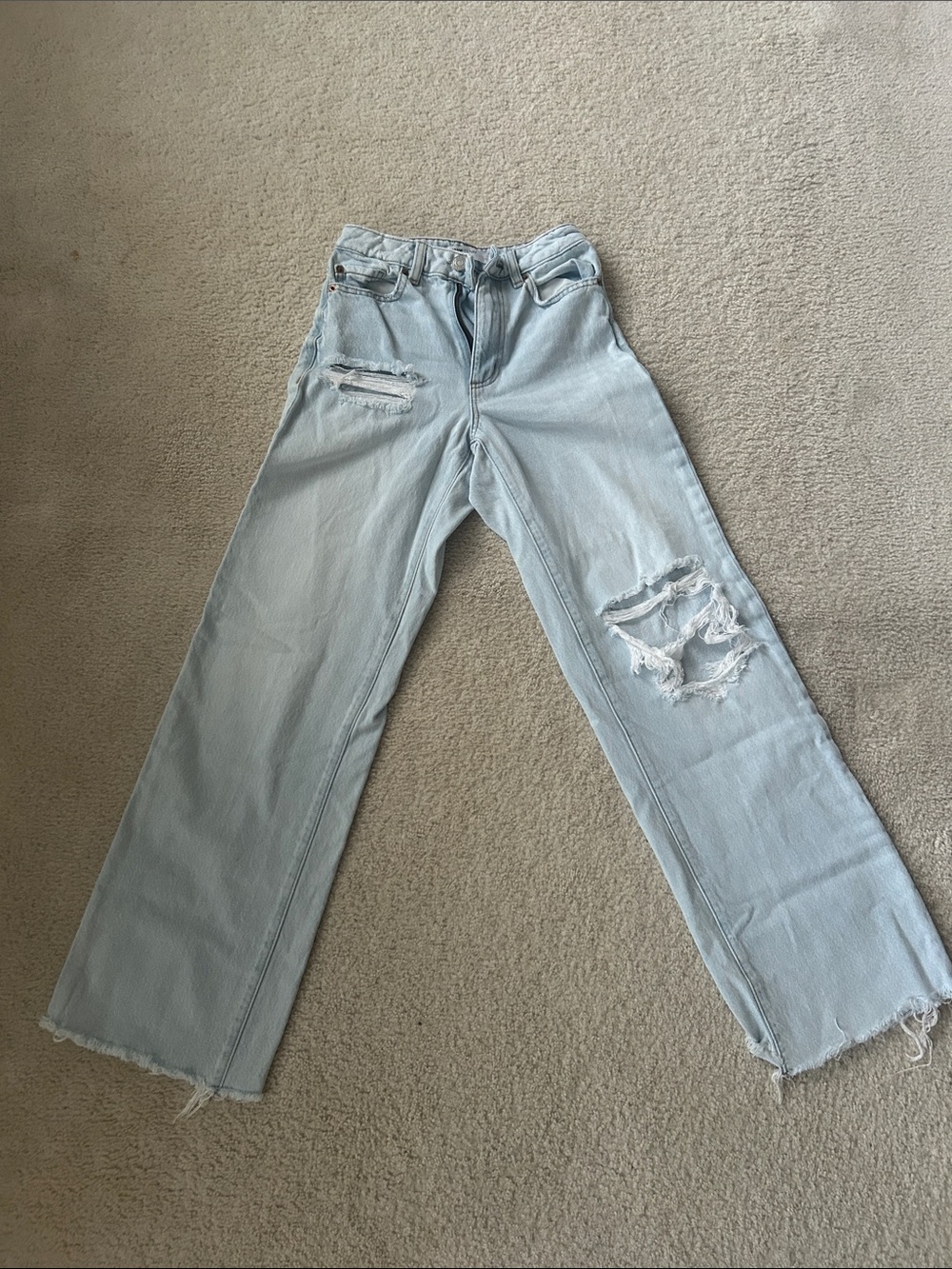 Garage Light Blue High-Rise Distressed Wide-Leg Jeans